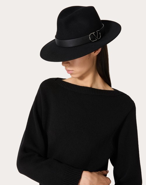 Red Valentino CAPPELLO FEDORA VLOGO SIGNATURE IN TESSUTO LAPIN E PELLE Offerta