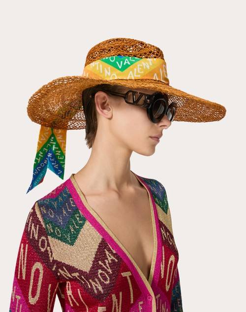 Red Valentino CAPPELLO A TESA LARGA ESCAPE IN PAGLIA CON SCARF BANDEAUX IN SETA Offerte