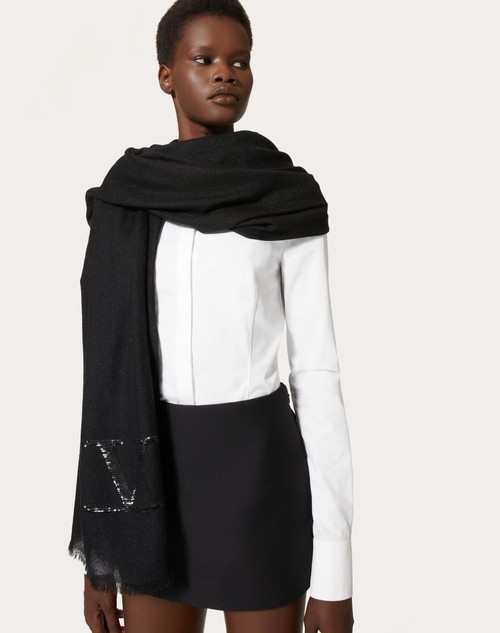 Red Valentino SCIALLE VLOGO SIGNATURE IN CASHMERE E SETA CON LOGO IN LUREX Lightning offer