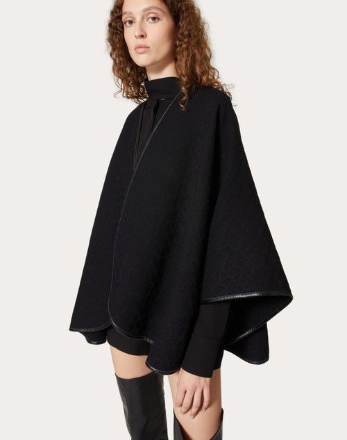 Red Valentino PONCHO TOILE ICONOGRAPHE IN LANA CON PROFILI IN PELLE Liquidazione