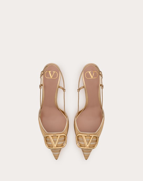 Red Valentino DÉCOLLETÉ SLINGBACK VLOGO SIGNATURE METALIZZATO CON RICAMO CORNELY 80MM Rilascio limitato