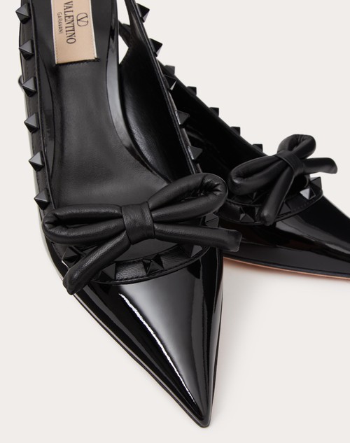Red Valentino DÉCOLLETÉ SLINGBACK ROCKSTUD BOW IN VERNICE E BORCHIE IN TONO 60MM Esporta salva