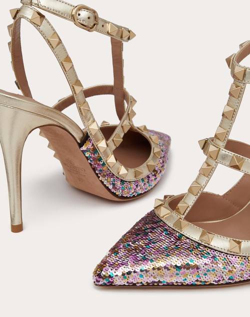 Red Valentino DÉCOLLETÉ ROCKSTUD CON RICAMO PAILLETTES E CINTURINI 100MM Consegna Veloce