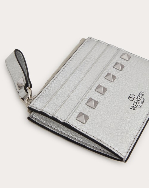 Red Valentino PORTACARTE CON ZIP ROCKSTUD IN VITELLO GRANATO METALLIZZATO Vendita Calda