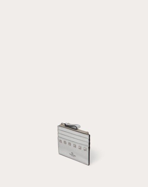 Red Valentino PORTACARTE CON ZIP ROCKSTUD IN VITELLO GRANATO METALLIZZATO Vendita Calda