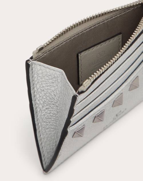Red Valentino PORTACARTE CON ZIP ROCKSTUD IN VITELLO GRANATO METALLIZZATO Vendita Calda
