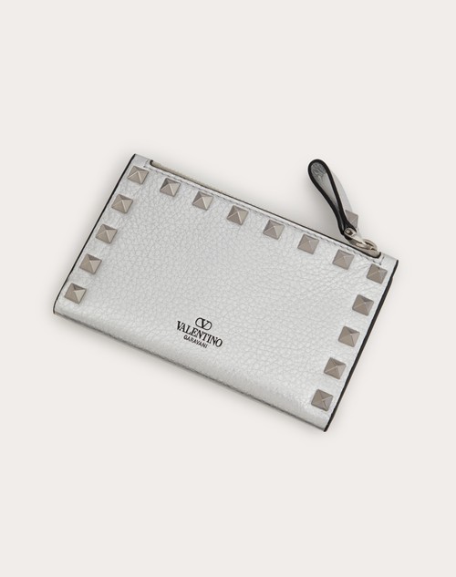Red Valentino PORTACARTE CON ZIP ROCKSTUD IN VITELLO GRANATO METALLIZZATO Spedizione gratuita