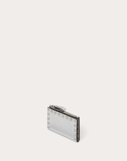 Red Valentino PORTACARTE CON ZIP ROCKSTUD IN VITELLO GRANATO METALLIZZATO Spedizione gratuita