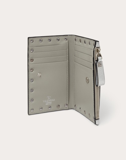 Red Valentino PORTACARTE CON ZIP ROCKSTUD IN VITELLO GRANATO METALLIZZATO Spedizione gratuita