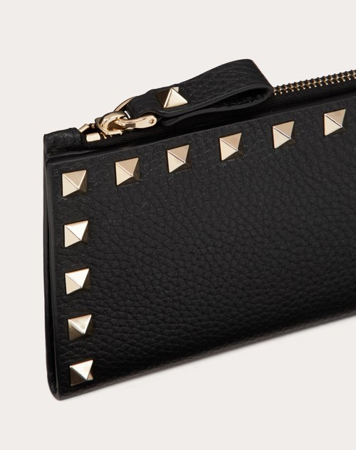 Red Valentino PORTACARTE CON ZIP ROCKSTUD IN VITELLO GRANATO Sconto di tempo limitato