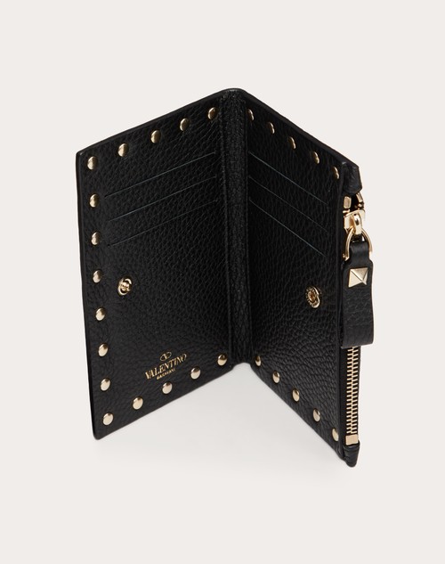 Red Valentino PORTACARTE CON ZIP ROCKSTUD IN VITELLO GRANATO Sconto di tempo limitato