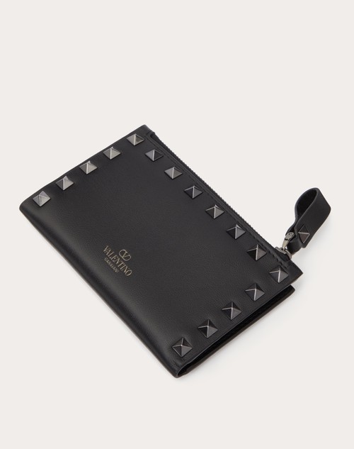 Red Valentino PORTACARTE CON ZIP ROCKSTUD IN VITELLO Offerta speciale