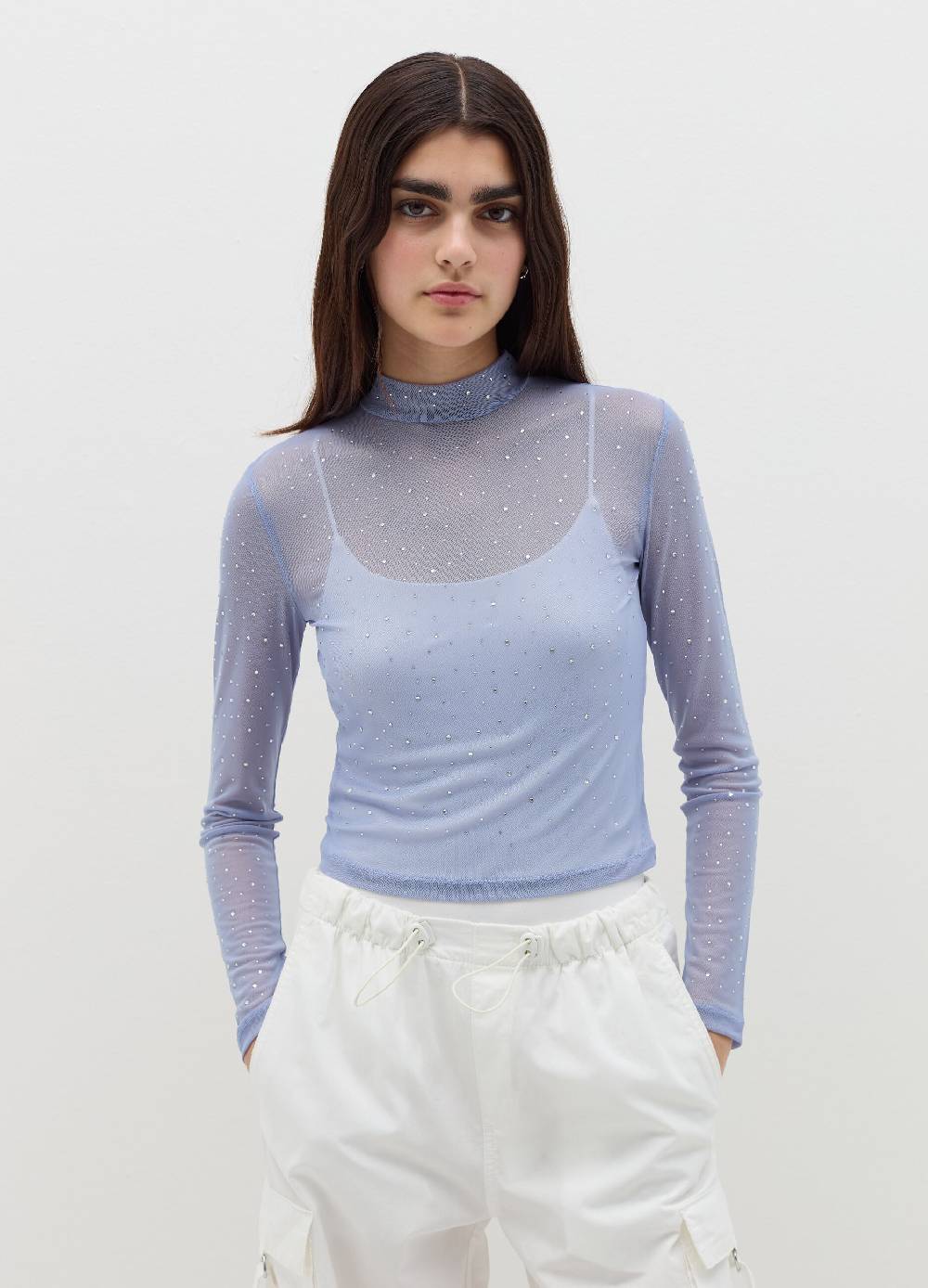 B. ANGEL T-shirt in mesh con strass all-over Sconto