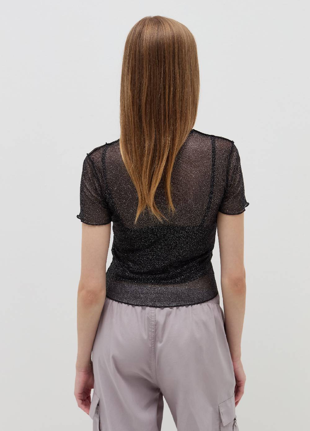 B. ANGEL T-shirt crop in mesh con profili ondulati Nuova