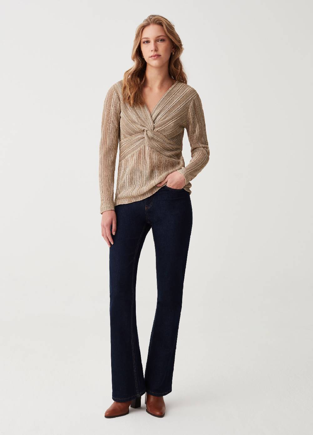 OVS T-shirt in lurex scollo a V con nodo Saldi