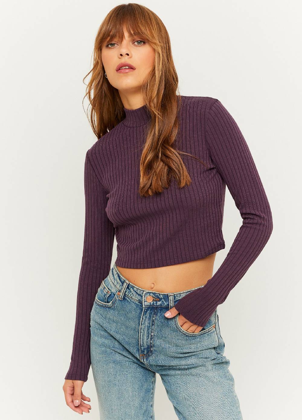 TALLY WEIJL T-shirt cropped a coste piatte mock neck Vendita Economica