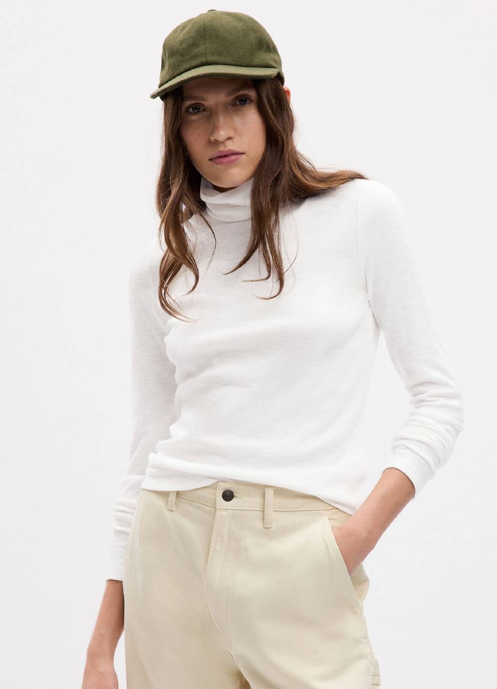 GAP T-shirt a costine sottili con collo alto Nuova