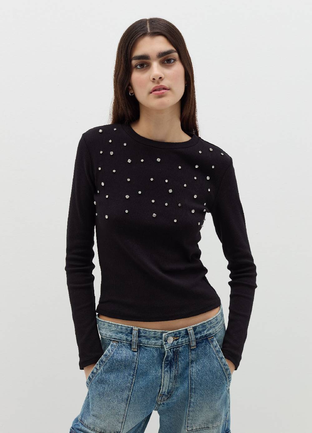 B. ANGEL T-shirt a maniche lunghe con strass Sottocosto