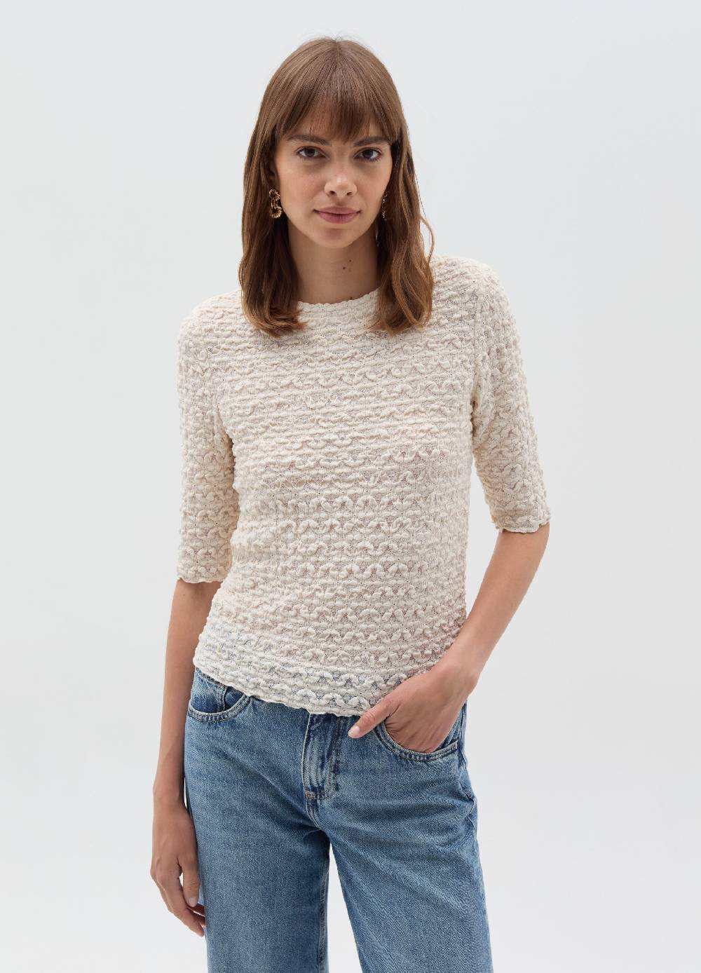 OVS T-shirt pointelle con lavorazione in rilievo Saldi