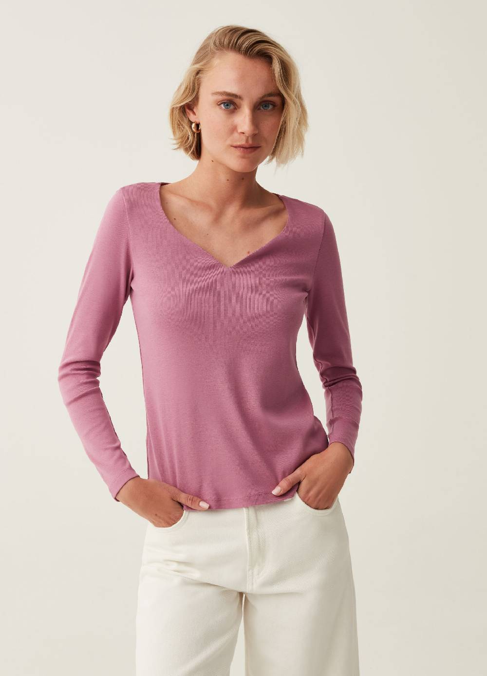 OVS T-shirt a maniche lunghe con scollo a cuore Consegna Veloce