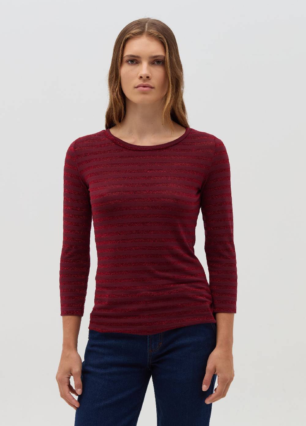 HYBRID T-shirt a righe in lurex maniche a tre quarti Shopping Online