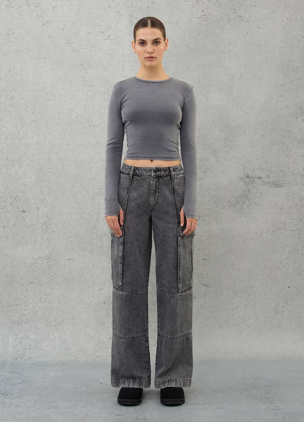 UTOPJA Crop Longsleeve T-shirt Vintage Grey Prezzo Ridotto