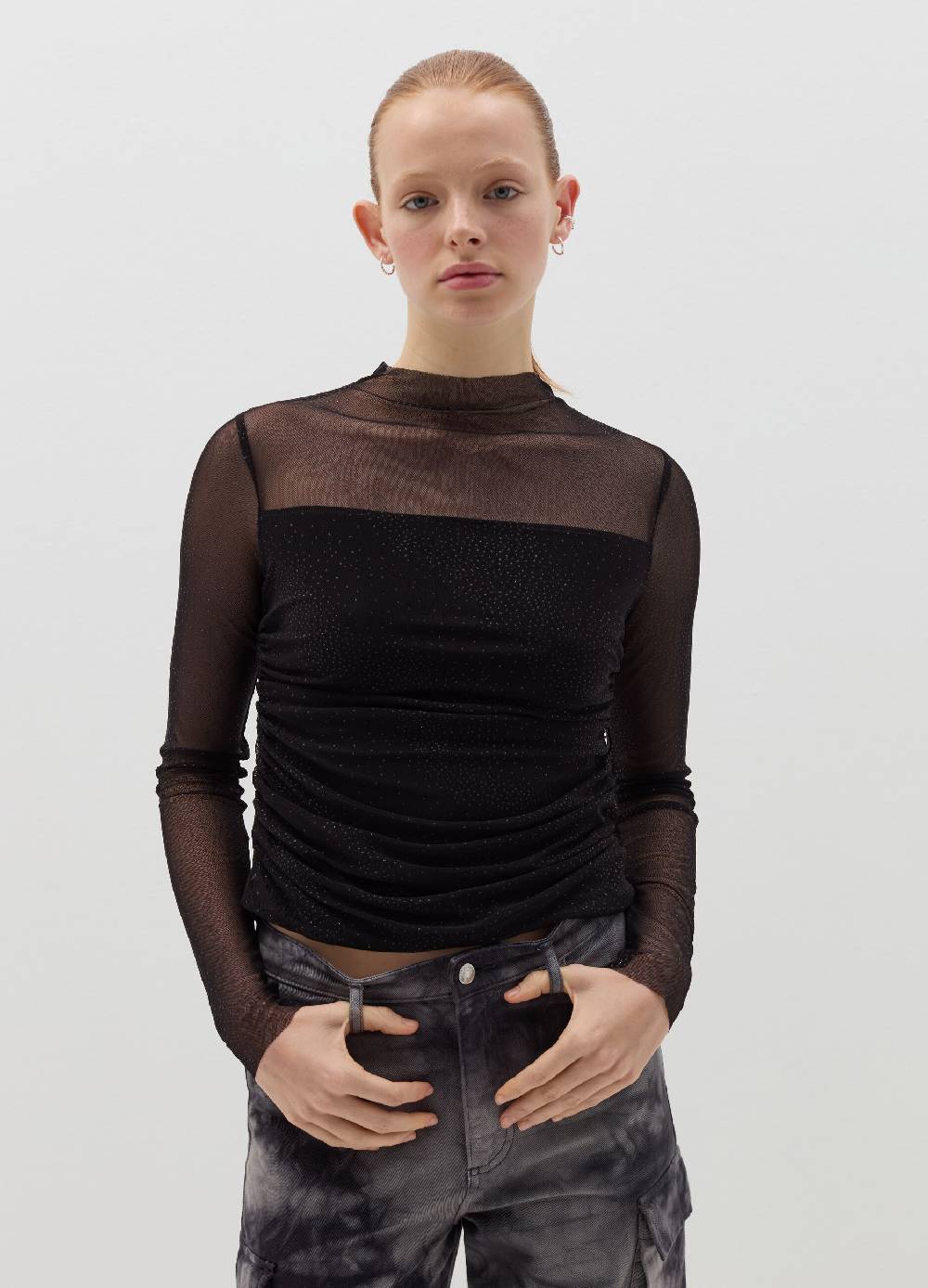 B. ANGEL T-shirt in mesh con strass all-over Sottocosto