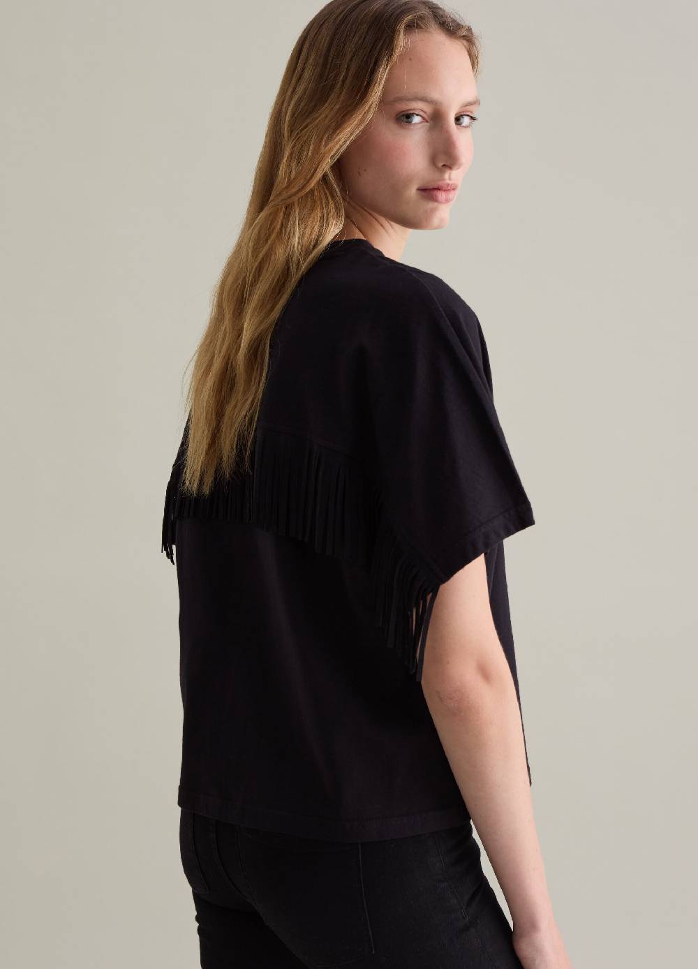 PIOMBO T-shirt in cotone con frange Vendite Flash