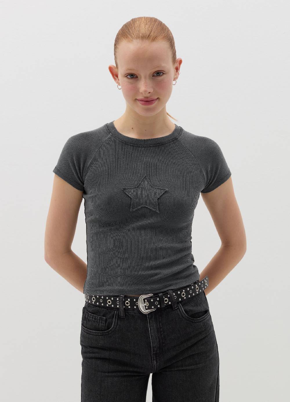 B. ANGEL T-shirt crop a costine con ricamo Online