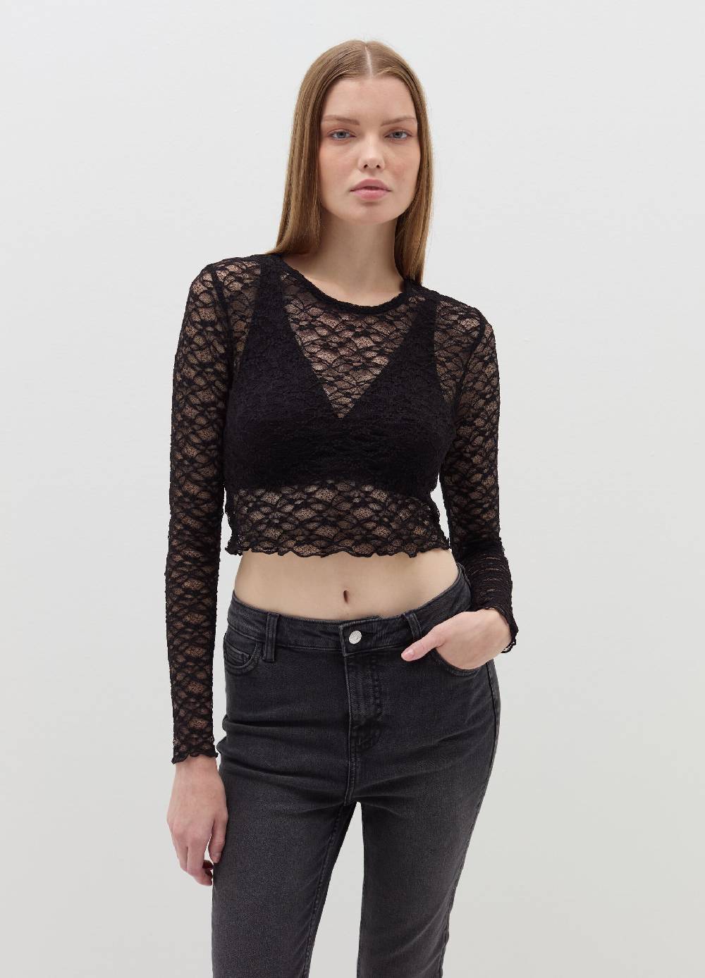 B. ANGEL T-shirt crop effetto pizzo Italia