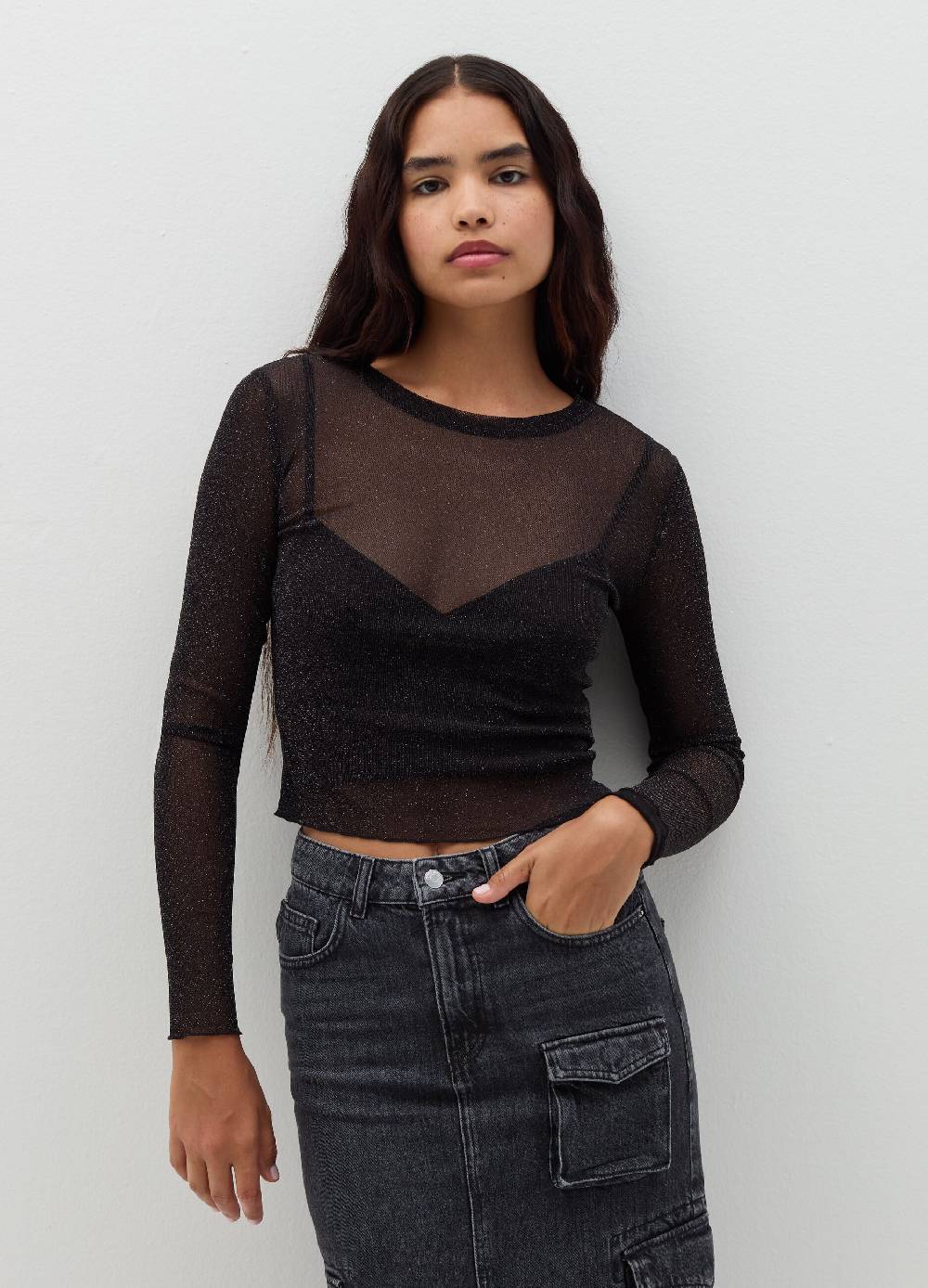 B. ANGEL T-shirt maniche lunghe in mesh con lurex Moda