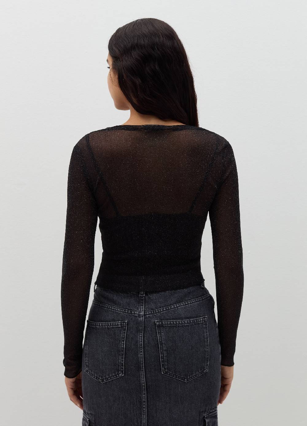 B. ANGEL T-shirt maniche lunghe in mesh con lurex Moda