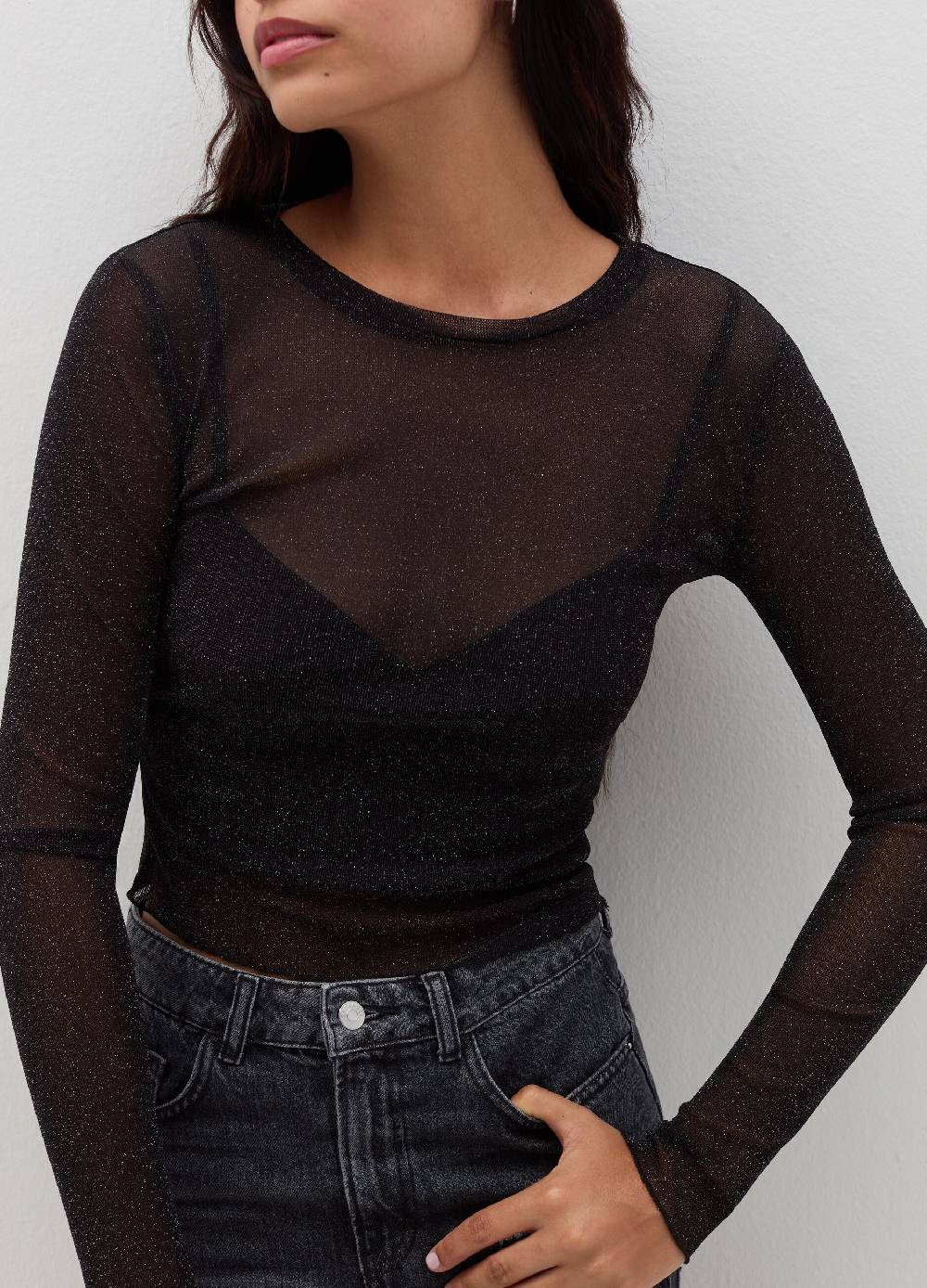 B. ANGEL T-shirt maniche lunghe in mesh con lurex Moda