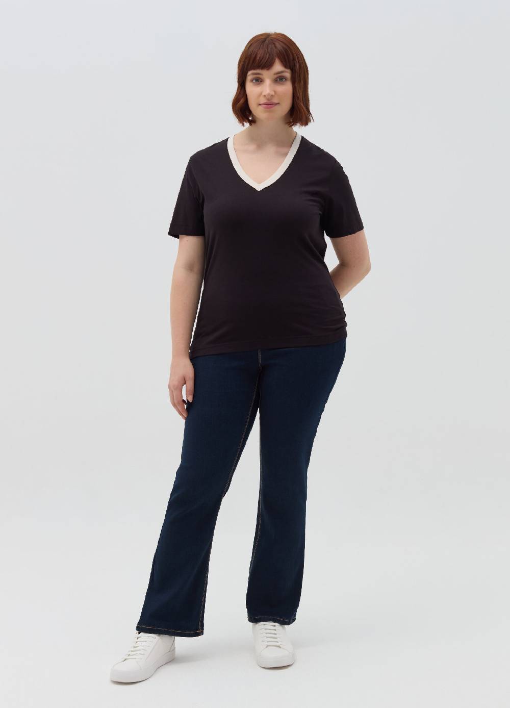 MYA T-shirt scollo a V a contrasto Curvy Qualità Garantita