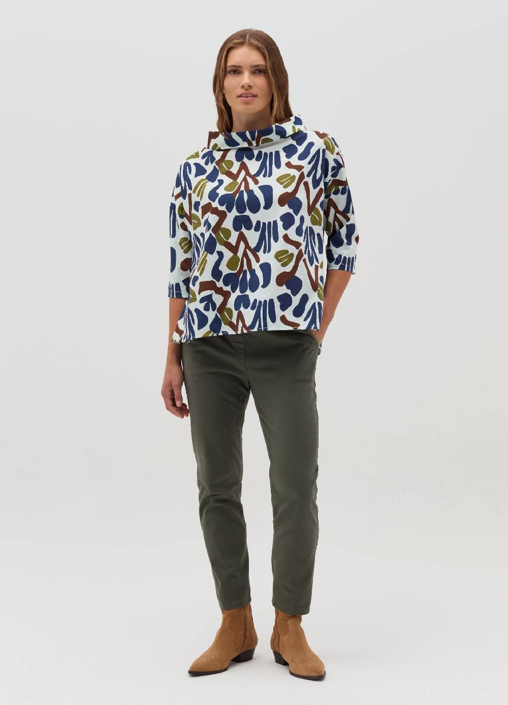 HYBRID Blusa in cotone stretch floreale Smaltimento dello stoccaggio