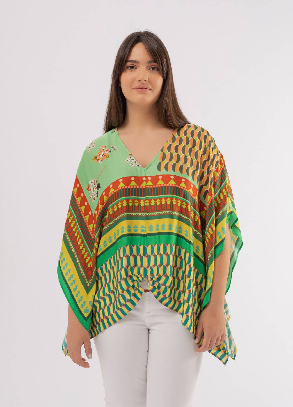 OCTOBER Poncho con anello stampa multicolore Curvy Latest fashion