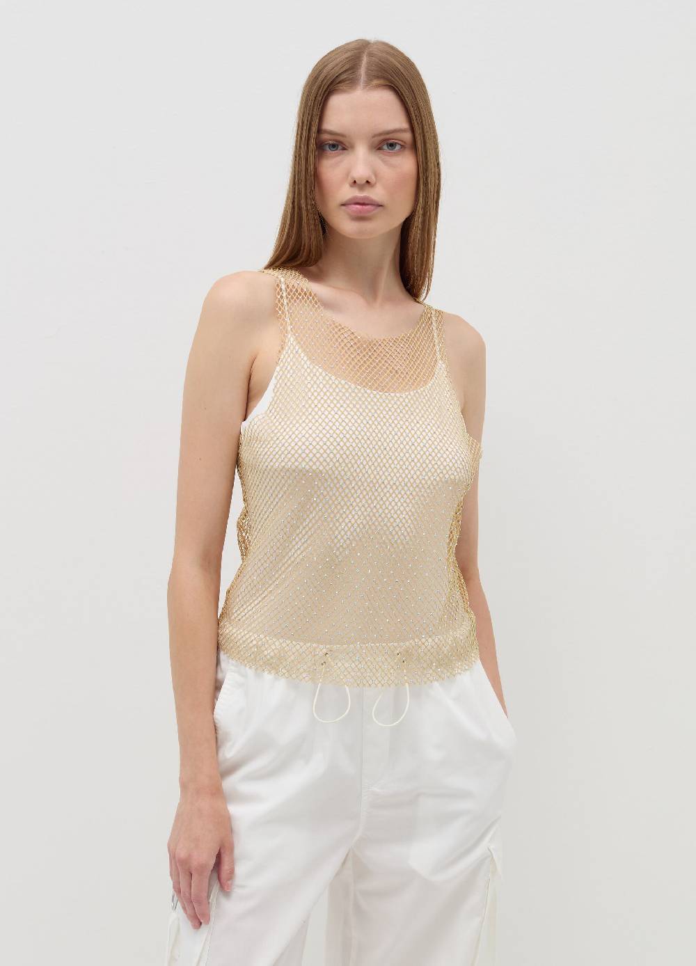 B. ANGEL Tank top in rete con micro strass Lightning offer