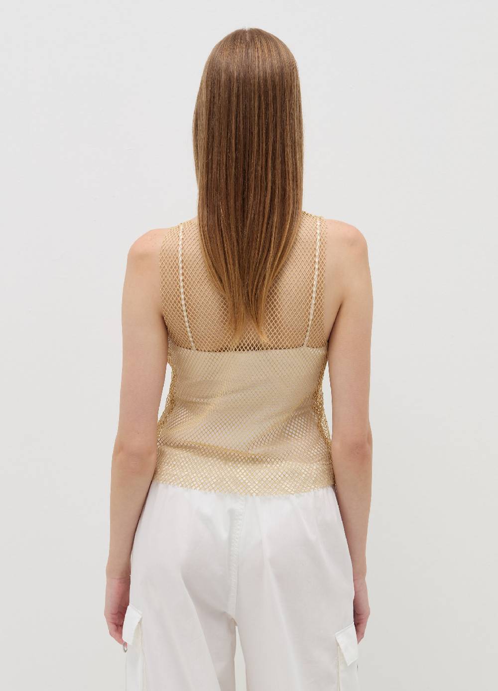 B. ANGEL Tank top in rete con micro strass Lightning offer