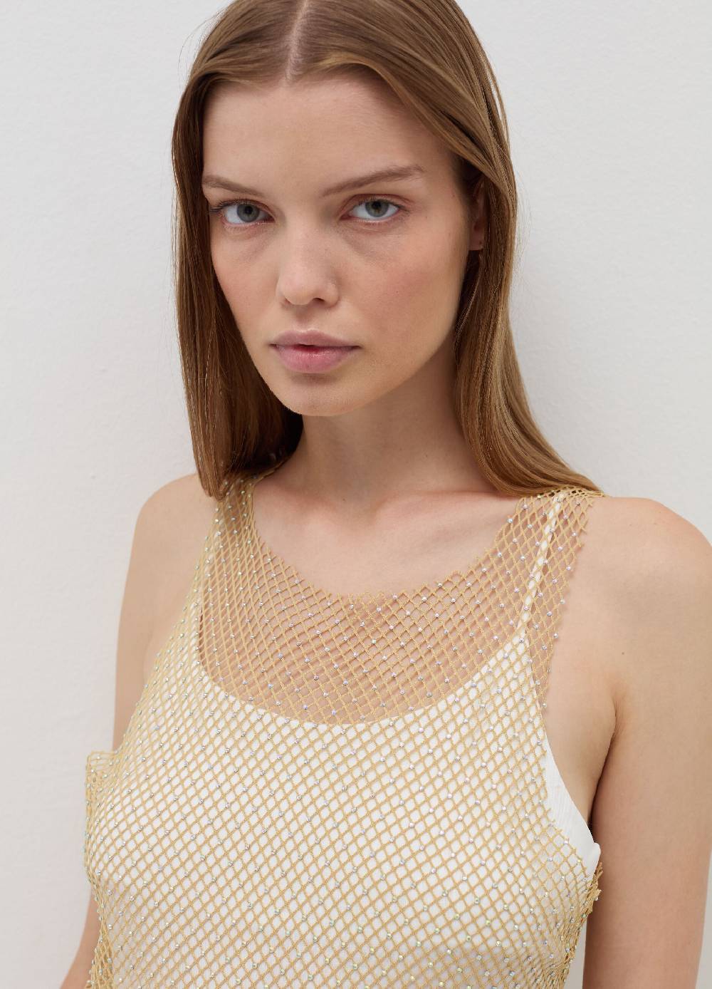 B. ANGEL Tank top in rete con micro strass Lightning offer