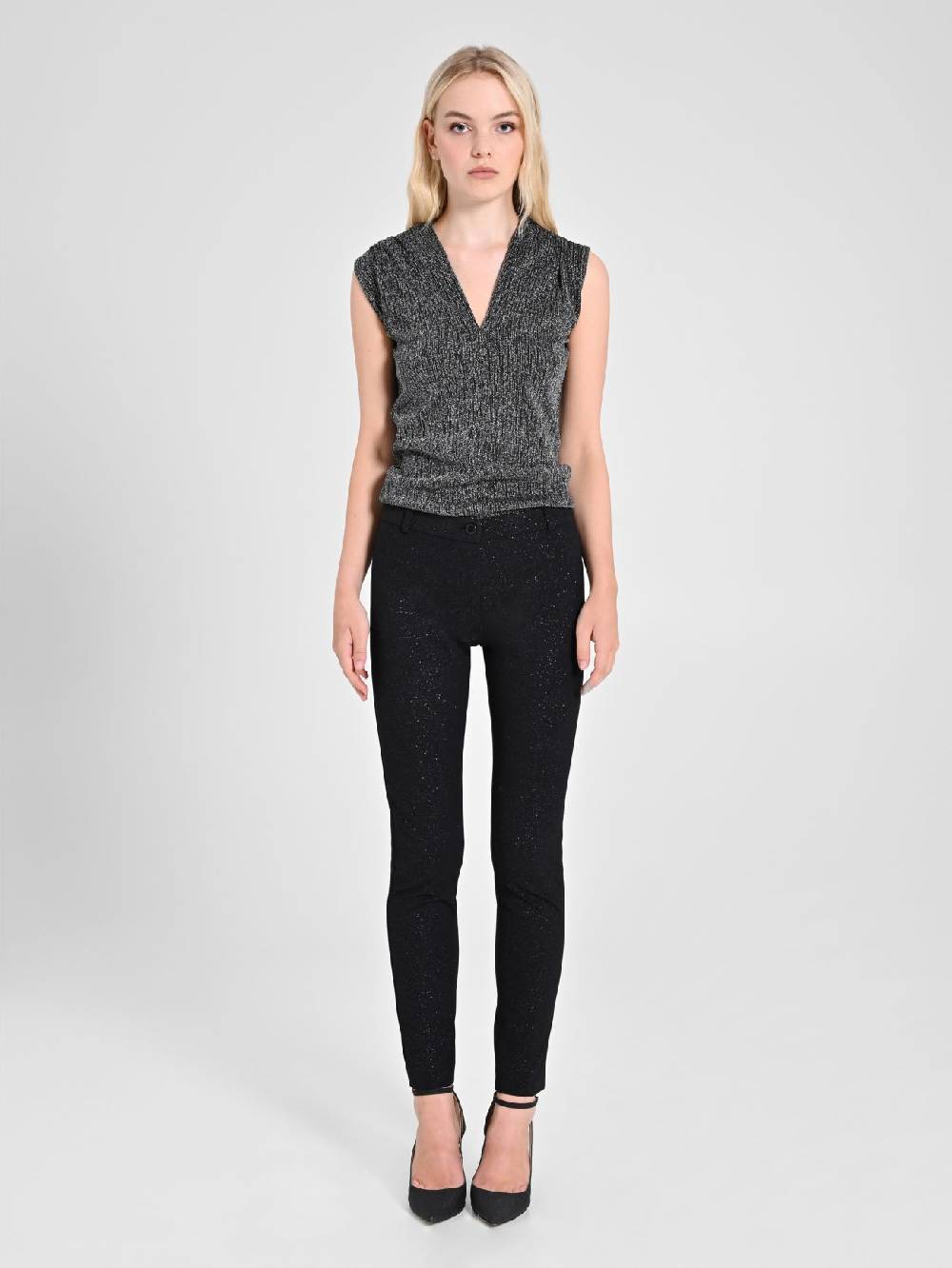 Rinascimento Pantaloni Glitter Neri 2025