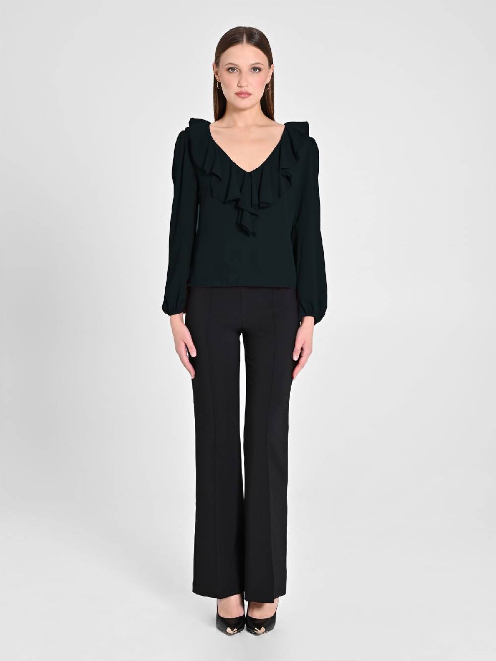 Rinascimento Blusa Nera con Rouche Consegna Veloce
