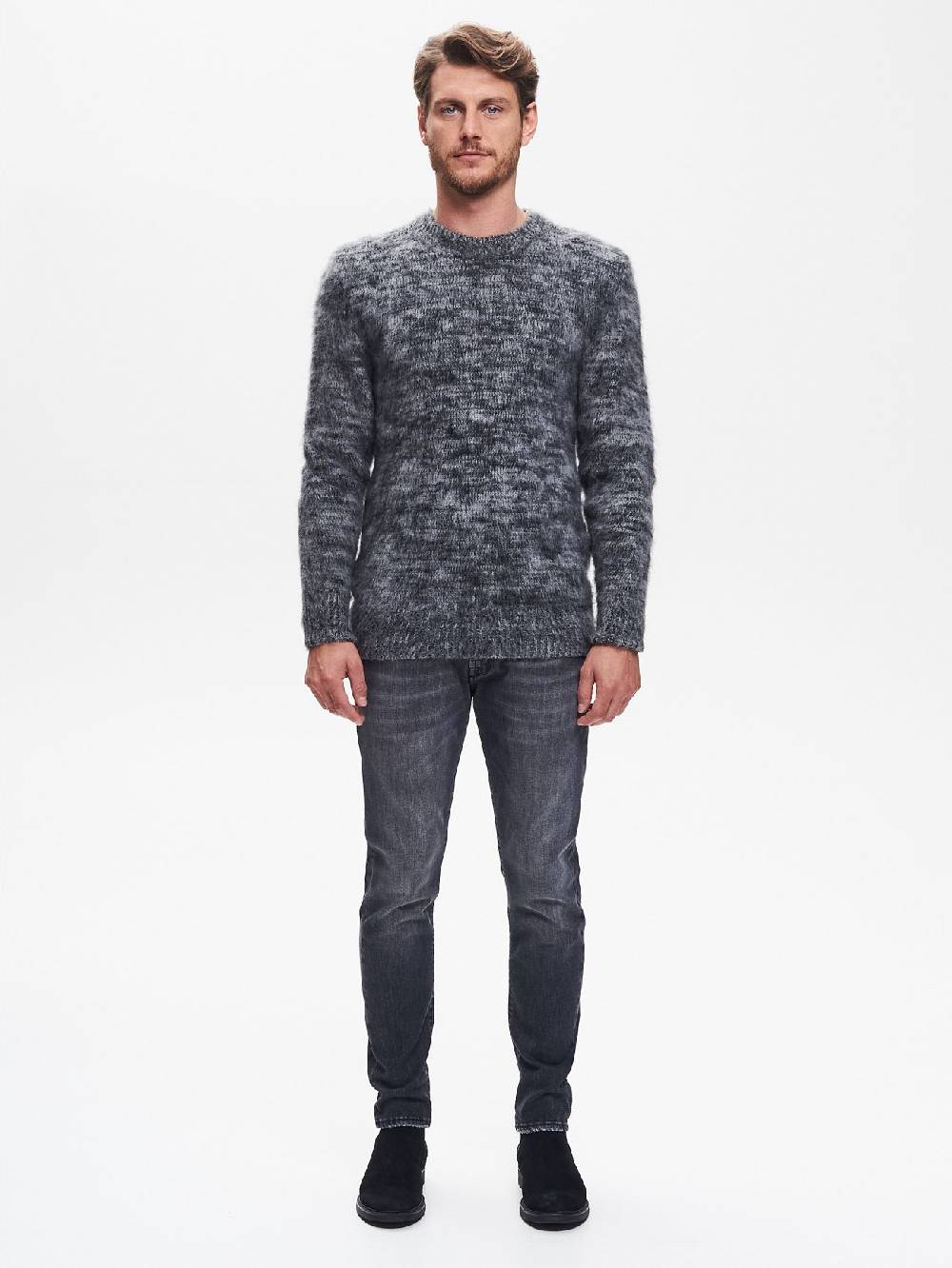 Rinascimento Maglia Girocollo Uomo Garzata Nero QB24 Outlet