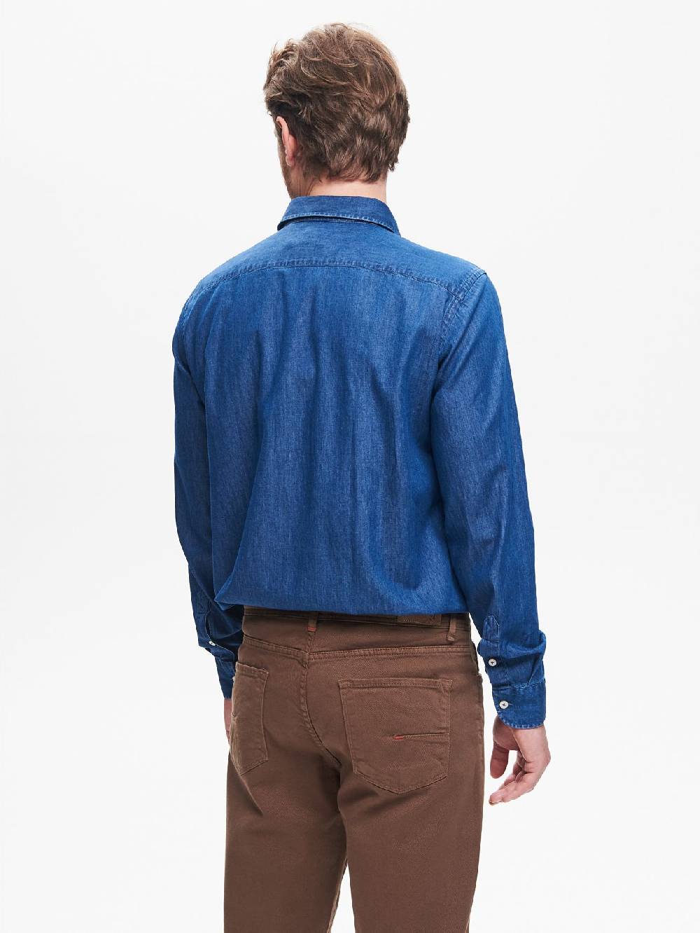 Rinascimento Camicia in Denim Uomo Lavaggio Medio Blu QB24 In Linea