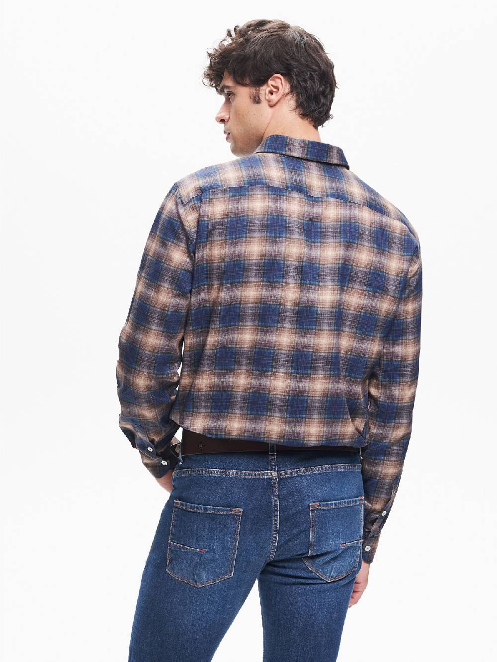 Rinascimento Camicia Check Uomo Collo alla Francese Blu QB24 Qualità
