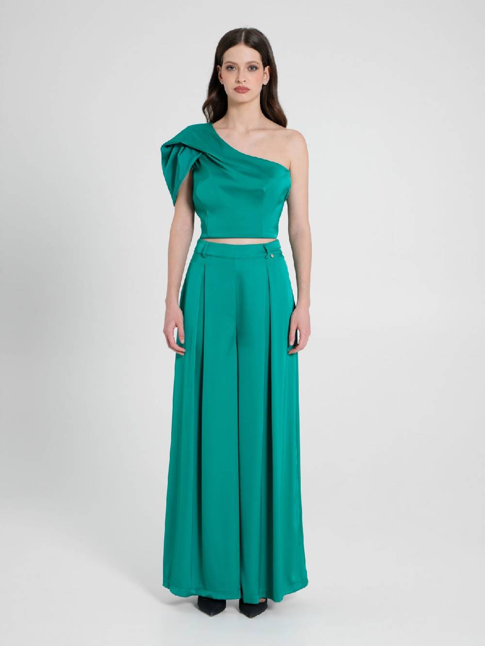 Rinascimento Top Monospalla in Satin Verde Pezzi Unici