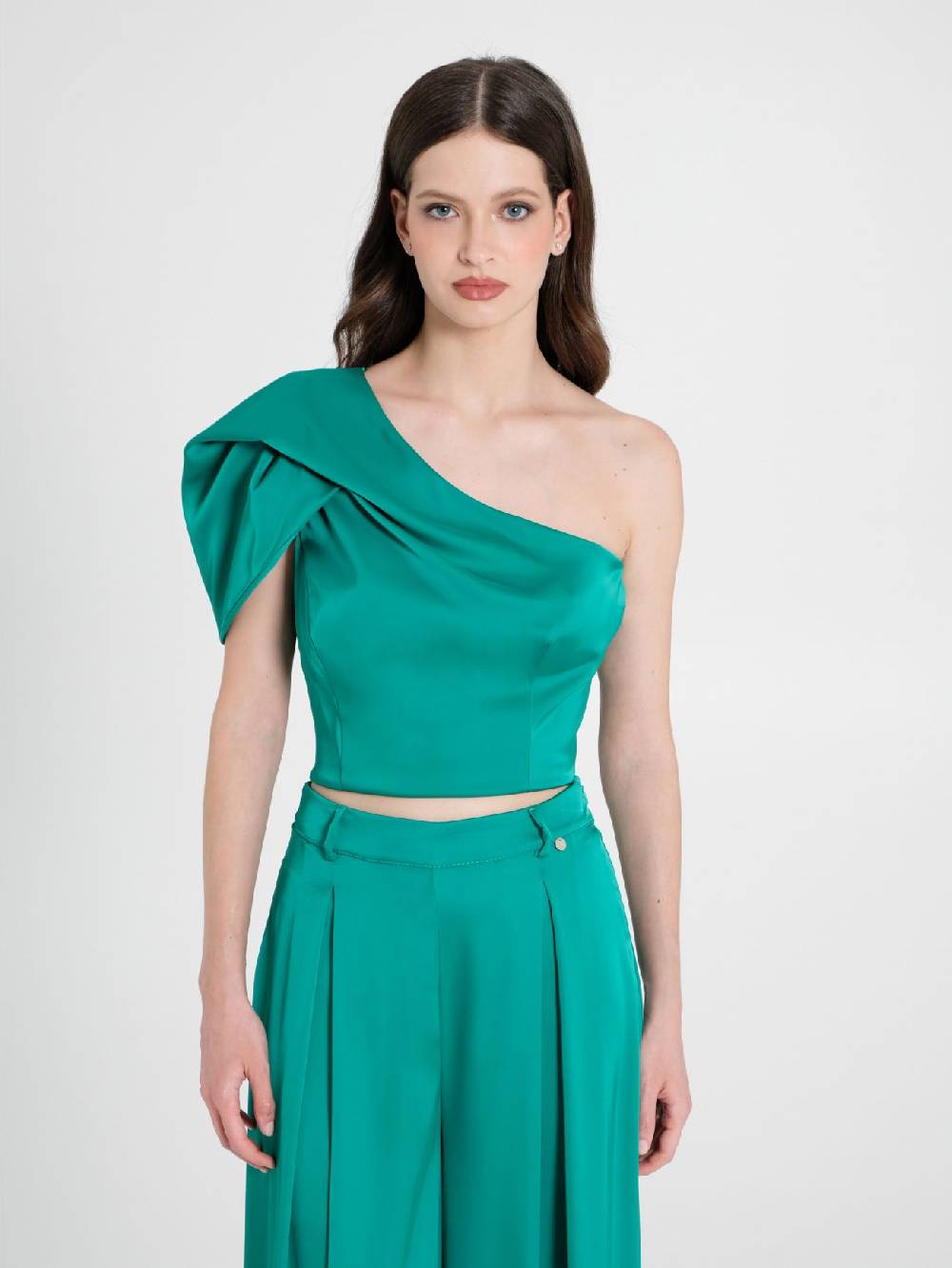 Rinascimento Top Monospalla in Satin Verde Pezzi Unici