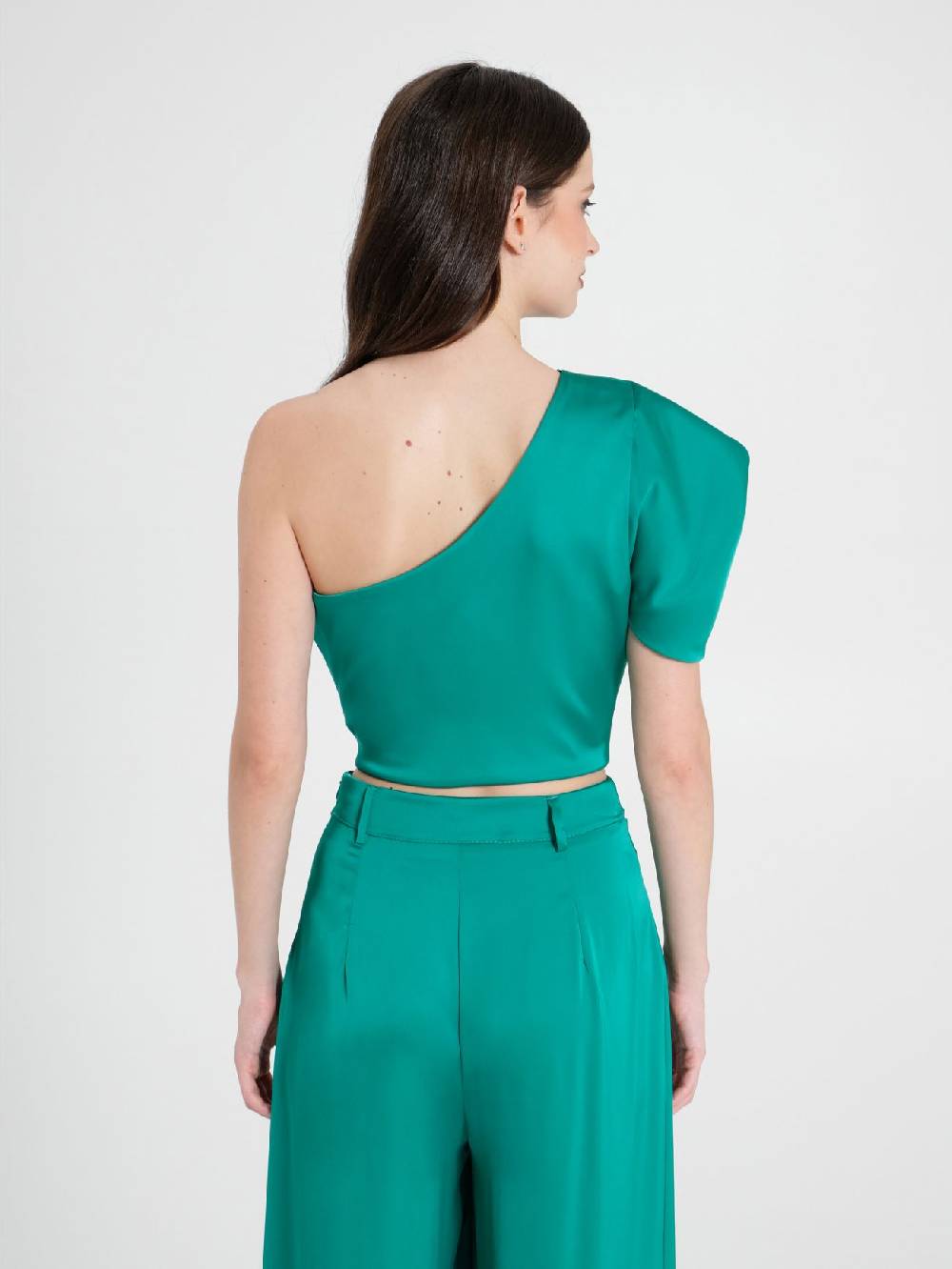Rinascimento Top Monospalla in Satin Verde Pezzi Unici