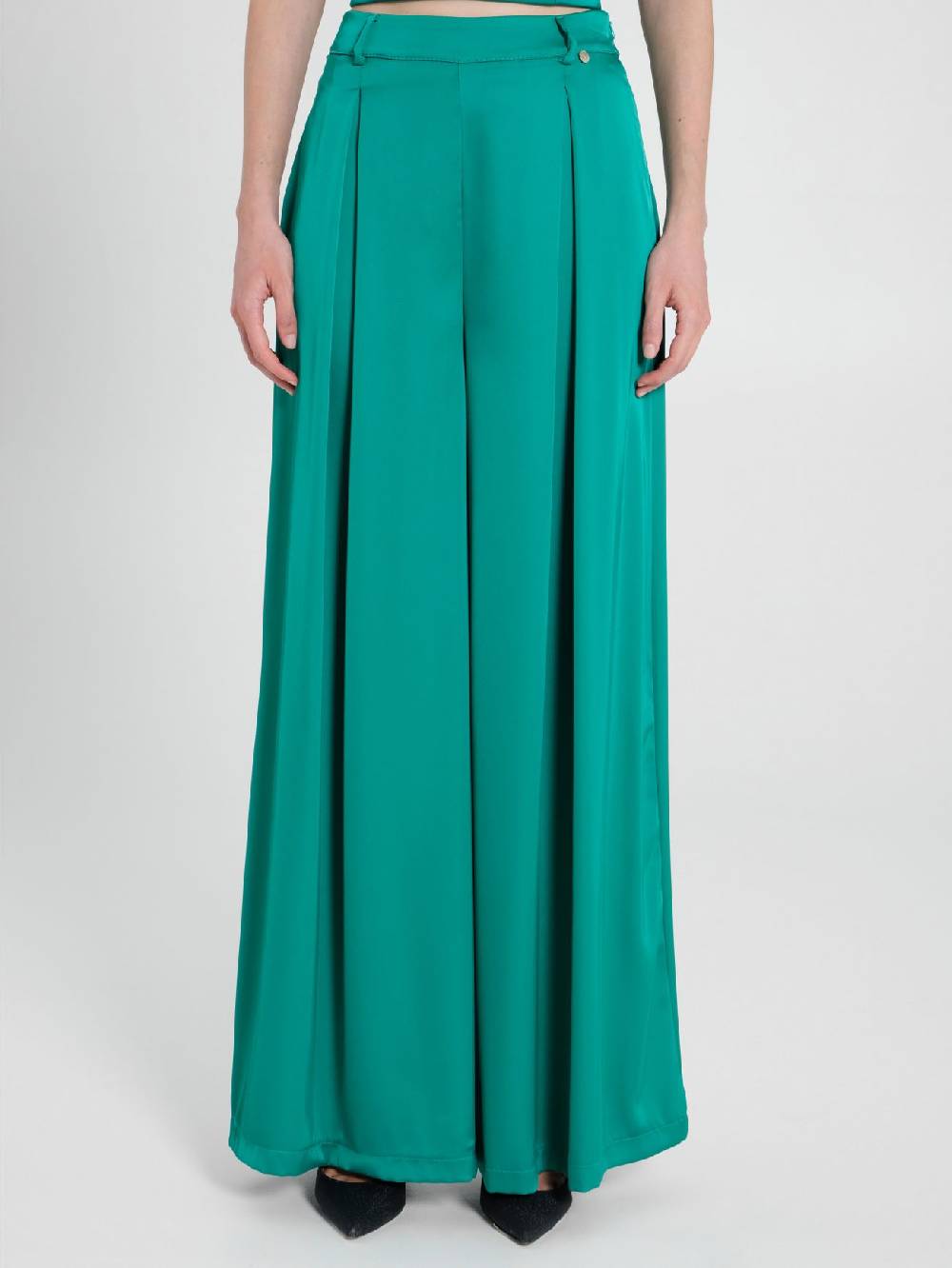 Rinascimento Pantaloni Palazzo in Satin Verde Giada Qualità Garantita