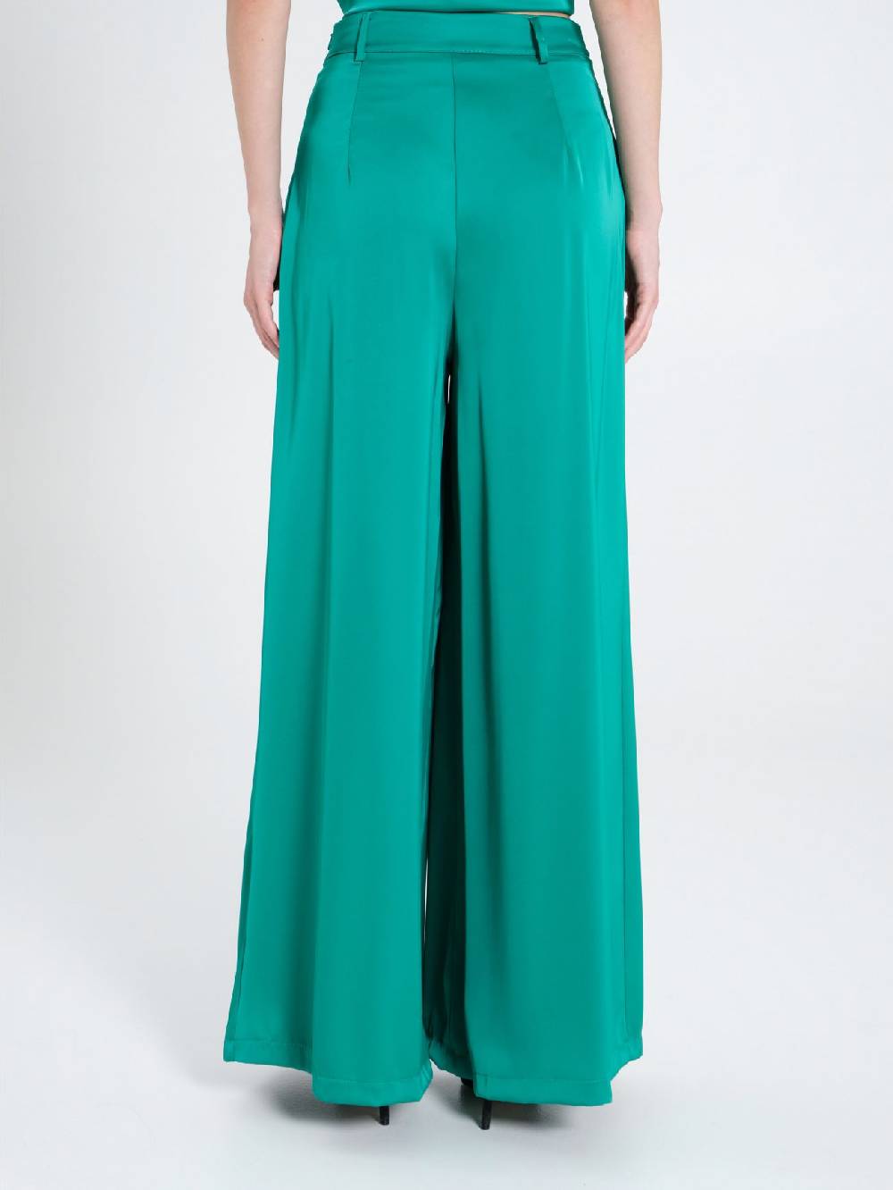 Rinascimento Pantaloni Palazzo in Satin Verde Giada Qualità Garantita