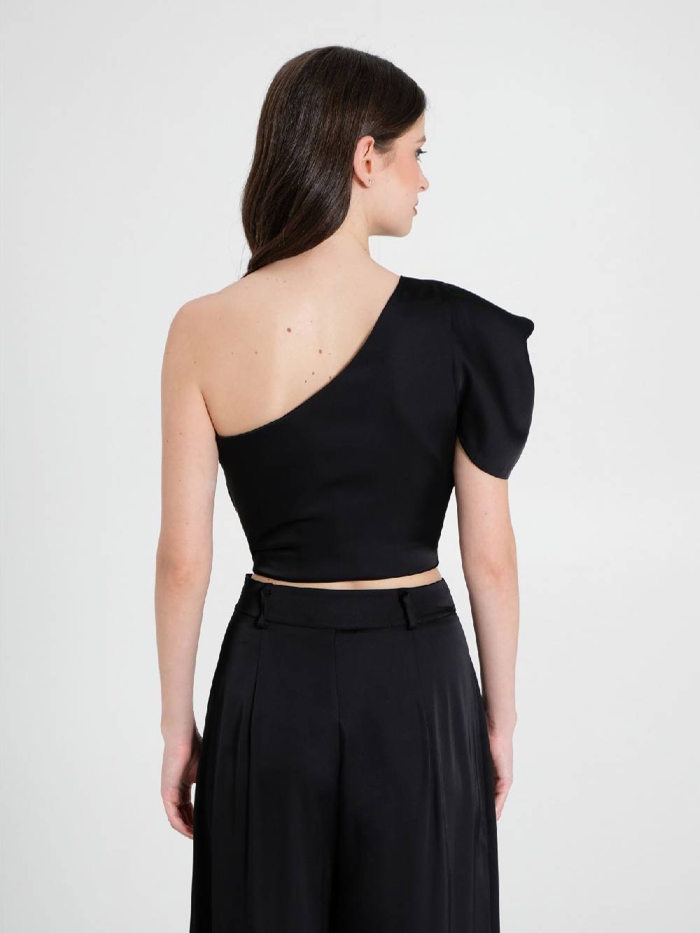 Rinascimento Top Monospalla in Satin Nero In Vendita